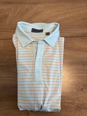 G/FORE Pale Blue Polo with Orange Stripe